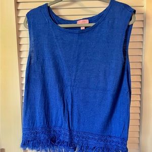 Lilly Pulitzer crisscross open back sleeveless sweater fringe bottom Large EUC